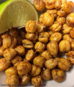 Four flavors of roasted chickpeas that you can eat like popcorn or add to a meal.? thegestationaldiabetic.com