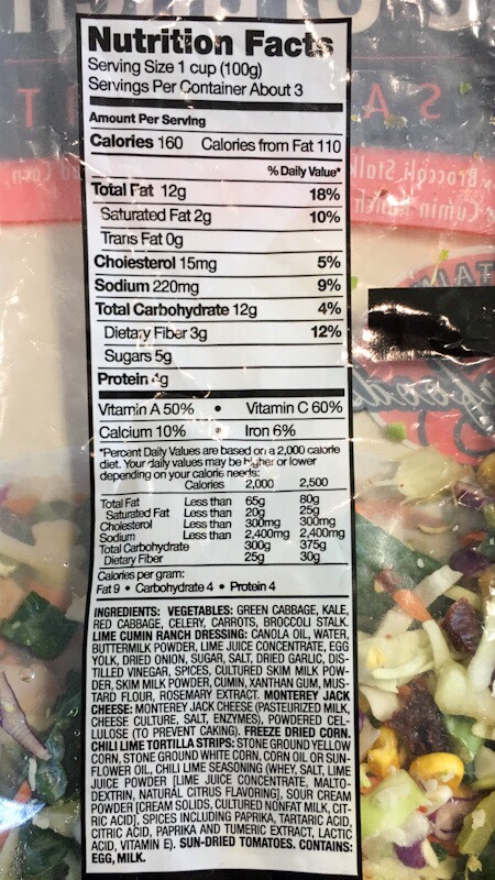 Chili Lime Crunch Salad Nutrition Label thegestationaldiabetic.com