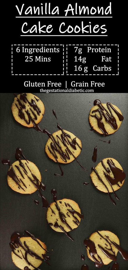 Cookies on a baking sheet drizzled with chocolate and additional explanatory text