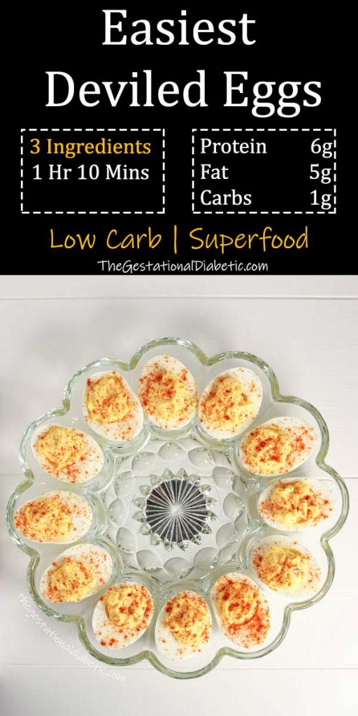 deviled eggs in a round glass dish