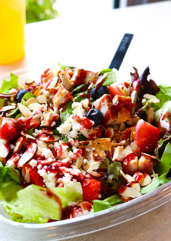 Wendy's Berry Burst Chicken Salad with sliced almonds, grilled chicken and raspberry vinaigrette.