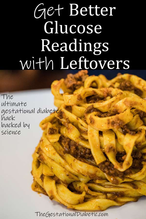 pasta with text "get better glucose readings with leftovers"