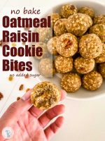 oatmeal cookie balls in a bowl "no bake oatmeal raisin cookie bites"