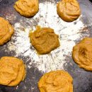 peanut butter cookie batter on cookie sheet