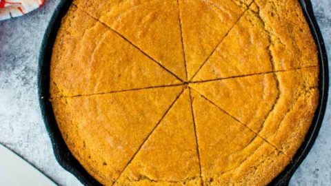 cornbread in cast iron skillet.